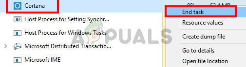 right click cortana and select end task